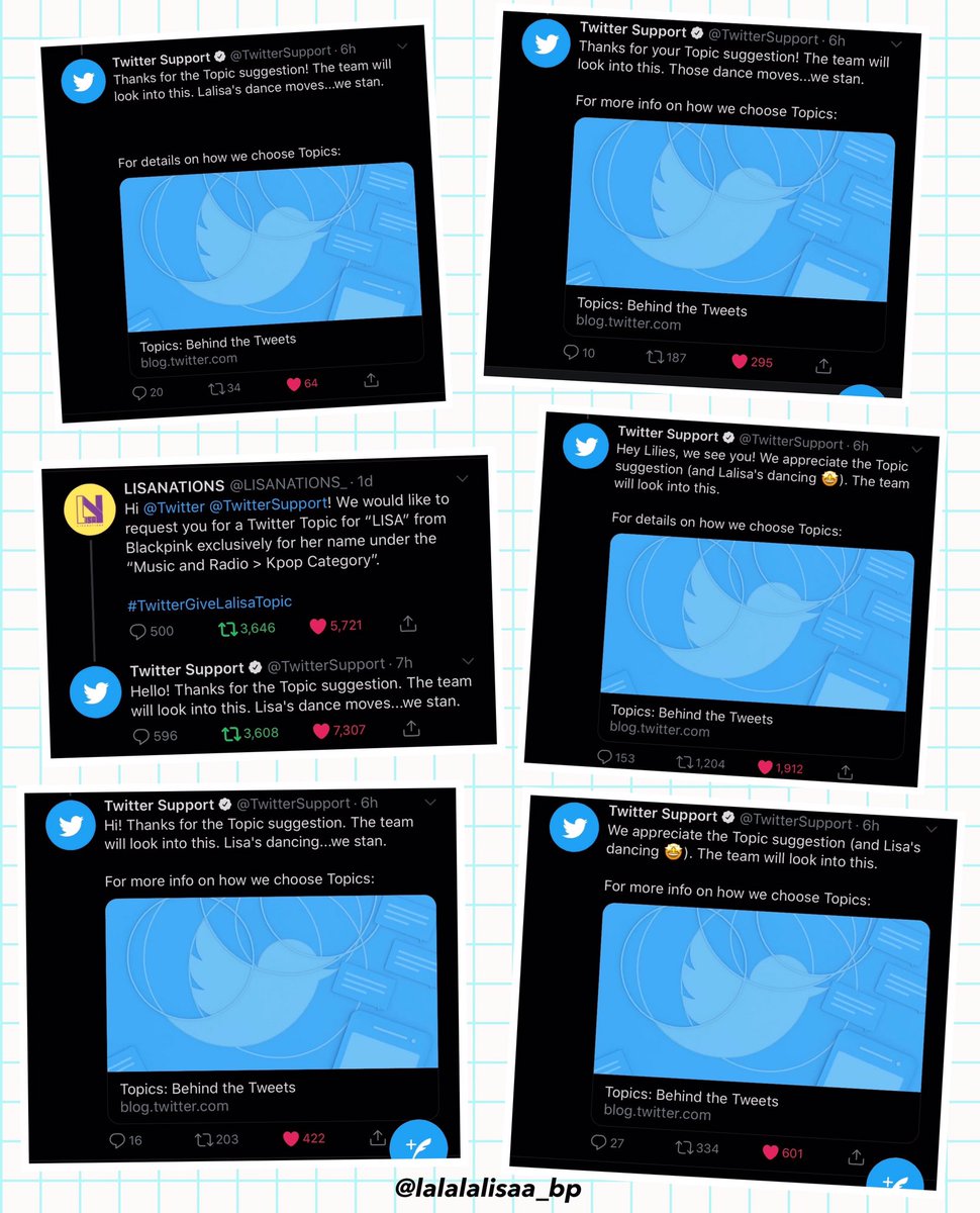 lalalalisaa_bp's tweet photo. Lilies! Checkout @TwitterSupport account on Tweets & Replies tab and you will see all of their SIX replied tweets to all of Lilies accounts about #TwitterGiveLalisaTopic 🤩💛
#LISA #리사 #BLACKPINK #블랙핑크 #LALISA @ygofficialblink https://t.co/VgL8Ha1j5R