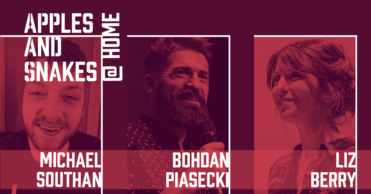 ApplesAndSnakes's tweet photo. Tonight. 7pm. See you there!
https://t.co/i9mTGAZc3Z
#ApplesandSnakesatHome #MichaelSouthan #BohdanPiasecki #LizBerry #poetry #performancepoetry #spokenword #livestream #spokenwordpoets #poets https://t.co/wx60qyrKol