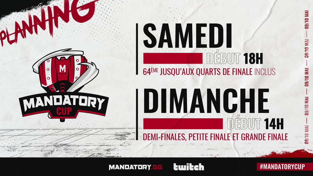 Voici les horaires de début des matchs de la #MandatoryCup, qui aura lieu ce week-end.

Toutes les informations pour suivre les POV des joueurs et les casts officiels sur <a href="/TwitchFR/">Twitch FR</a> sont à venir très prochainement !