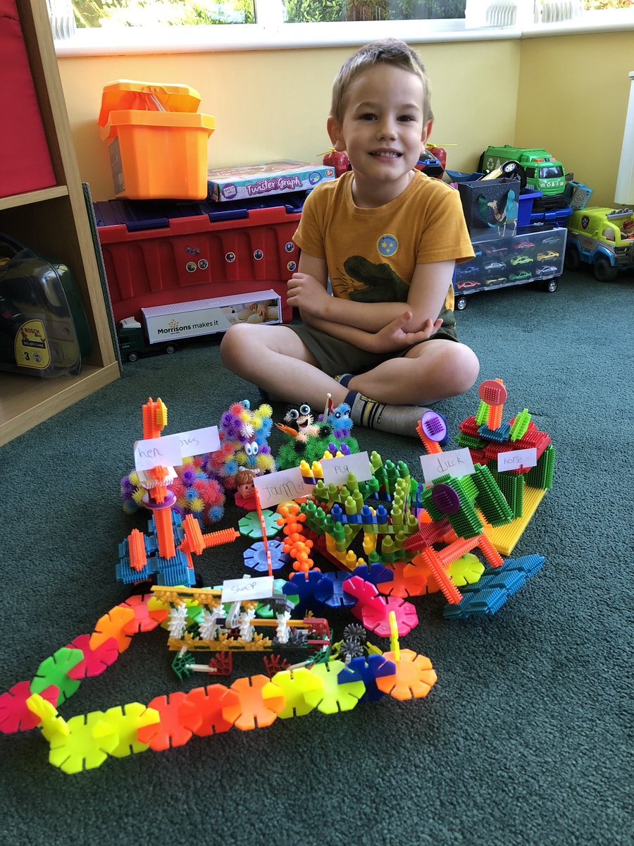 Eleonore36's tweet photo. @ShotleyBPrimary #ShotleyBridgeReception A. has built a rainbow coloured farmyard. Also found another painted pebble. https://t.co/eQQX8dAuVh