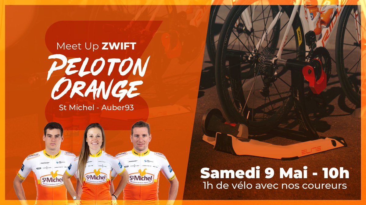Auber93Cyclisme's tweet photo. Vous avez aimé le premier Meet Up sur @GoZwiftFR ? On remet ça !

1️⃣ Ajoutez Louis Louvet sur Zwift Companion
2️⃣ Choisissez un maillot Orange
3️⃣ Rdv Samedi 9 Mai - 10h pour 1h de vélo à Watopia avec nos coureurs

⚠️ 100 personnes max / Tout le monde reste ensemble

#PelotonOrange https://t.co/UotW3soWeD