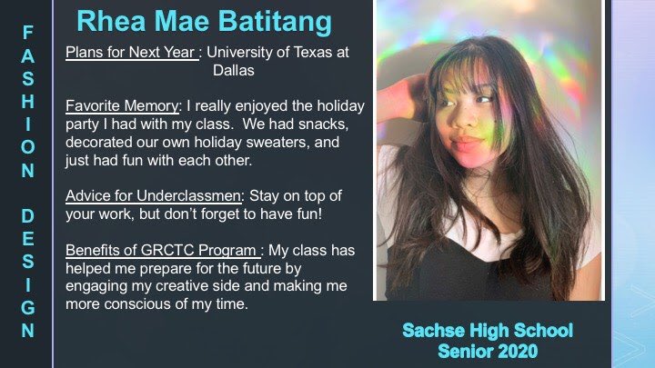 GR_CTC's tweet photo. Here is our next Senior Spotlight from our Fashion Design Program! #GISDAlwaysConnected #careerREADY #GRCTCnext https://t.co/vFuQ1VJGAD