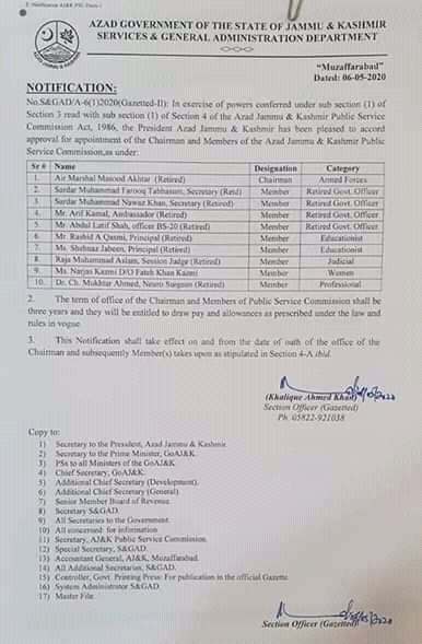 FreeKashmirrr's tweet photo. Air Marshal (r) Masood Akhter is appointed as Chairman of AJK Public Service Commission https://t.co/uCjdstjzhN