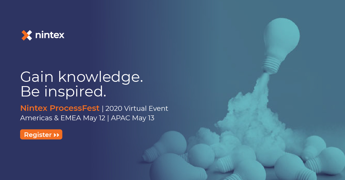 Nintex's tweet photo. Coming to a device near you! One week to go, so register for virtual #NintexProcessFest today. https://t.co/jgehOOv1mi #thepowerofprocess #inthistogether #virtualevent https://t.co/PbxURFEBzL