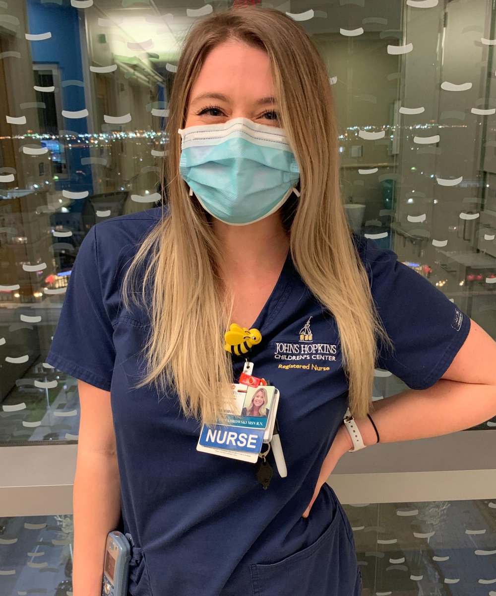 HopkinsKids's tweet photo. Happy #NursesWeek to Taylor! She is a first-year nurse on the School Age and Burn Care Unit. Since COVID-19, she has worked as a transport safety officer. 

“I missed my home unit, my work family and the pediatric population, but was so happy to help any way that I could!" https://t.co/HOCu4qr43U