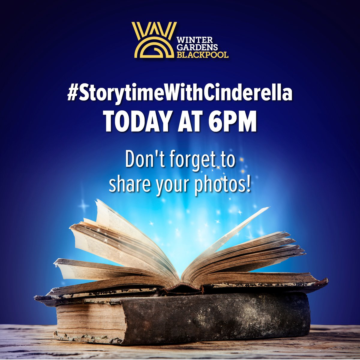 Who's ready for our next #StorytimeWithCinderella? 
Tune in today at 6pm and don't forget to share your photos whilst watching for a chance to win a family ticket to #CinderellaBlackpool at <a href="/WGBpl/">Winter Gardens BPL</a> this Christmas! 📚
