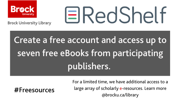 brock_library's tweet photo. Are you having difficulty finding a textbook? Try https://t.co/ulJDeBtYWy! RedShelf is temporarily providing no-cost access to digital textbooks. Just sign up for a free account, and you can borrow up to SEVEN FREE eBooks. #freesources #free #textbooks https://t.co/URWtyUHvj5