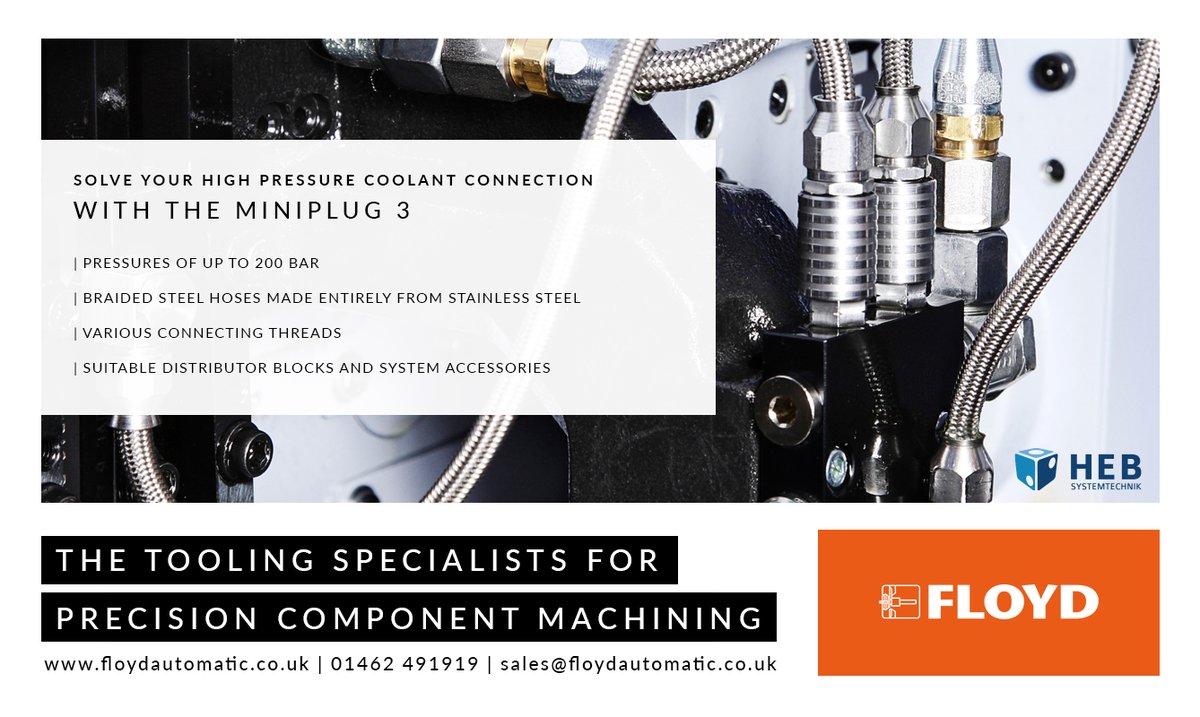 Floydautomatic's tweet photo. Solve your high-pressure coolant connection with the Miniplug 3 from HEB and supplied by Floyd Automatic
Find out more here https://t.co/48800iAKCF
#HEB #Miniplug3 #coolant #solutions #floydauto https://t.co/UVEjp4j9MK