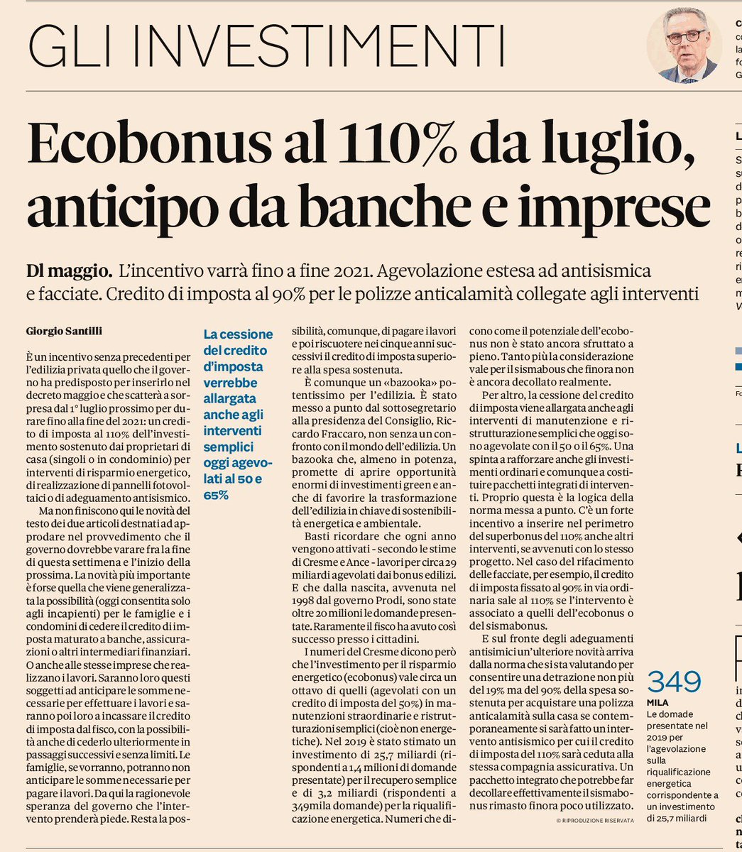Per interventi di risparmio energetico #Ecobonus al 110% con anticipo da banche e imprese.

Uno strumento che permetterà di aprire opportunità enormi di investimento Green e anche di favorire la trasformazione dell’edilizia in chiava ambientale.