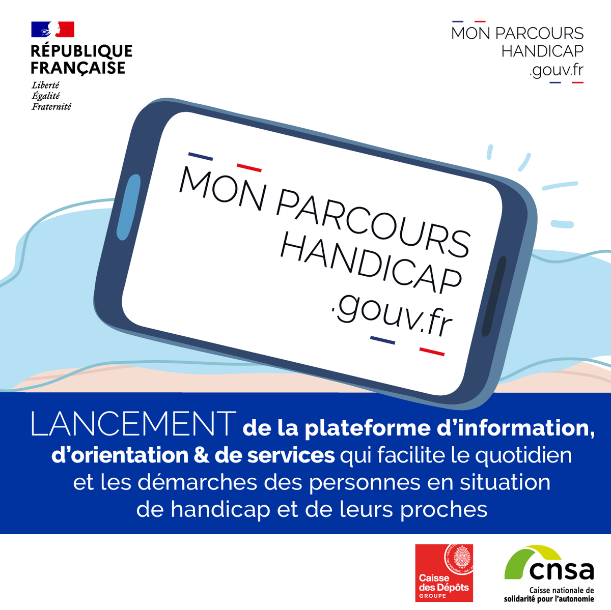 Nouveau ! #MonParcoursHandicap est disponible🎊🎉

La plateforme d’information, d’orientation &amp; de services, dév. avec <a href="/CNSA_actu/">CNSA</a> pr @handicap_gouv, dédiée aux personnes en situation de #handicap &amp; à leurs proches 🤗

💻 monparcourshandicap.gouv.fr
 
🗞️#CP👉 bit.ly/2WKCcUr
