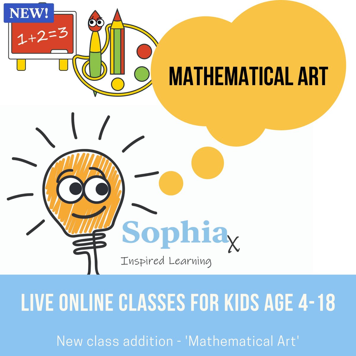 app_sophia's tweet image. The newest addition to Sophia X's live online courses - 'Mathematical Art'.⠀⠀⠀
Have you ever wondered how you can use your maths skills to make art? 
Follow the link below⠀⠀⠀
sophia.app/sophia-x.html⠀⠀⠀⠀⠀
#sophiax #inspiredlearning #mathsforkids 
#mathclass #math