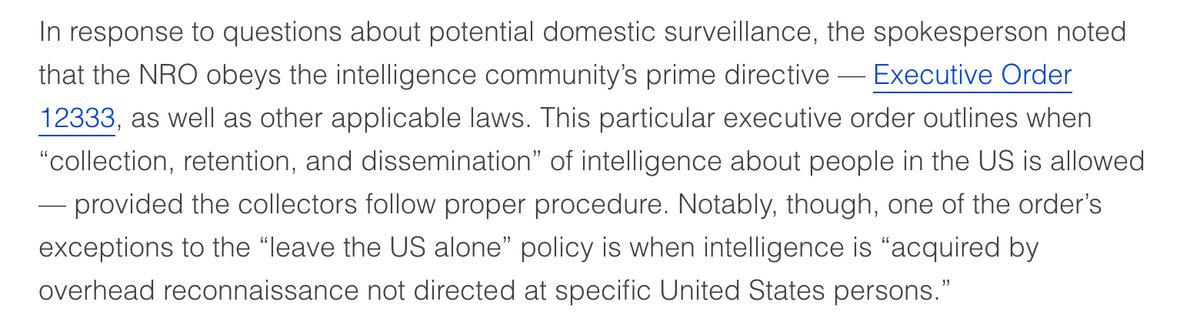 There’s an EO that says American spy satellites can’t be used to spy on Americans