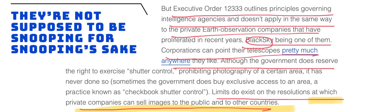 But nothing prevents a private contractor like Black Sky from spying on whoever or whatever they wanti would imagine a corrupt IC would use such a contractor to circumvent prohibitions against spying on their own citizens