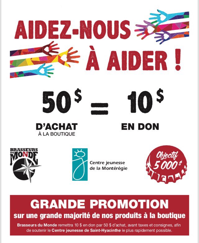 Nous sommes fiers de vous annoncer que, jusqu'à maintenant, nous avons accumulé 3 000$ pour les jeunes du Centre jeunesse de la Montérégie [Saint-Hyacinthe].

Notre objectif est toujours de 5 000$, on ne lâche pas!
Passez nous voir à la boutique.
