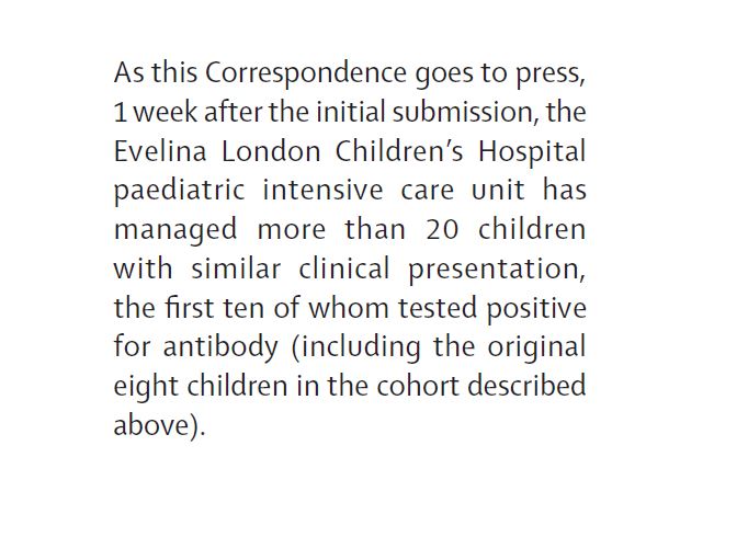 "The intention of this Correspondence is to bring this subset of children to the attention of the wider paediatric community and to optimise early recognition and management"  https://hubs.ly/H0qcTtl0  (2/2)  #COVID19