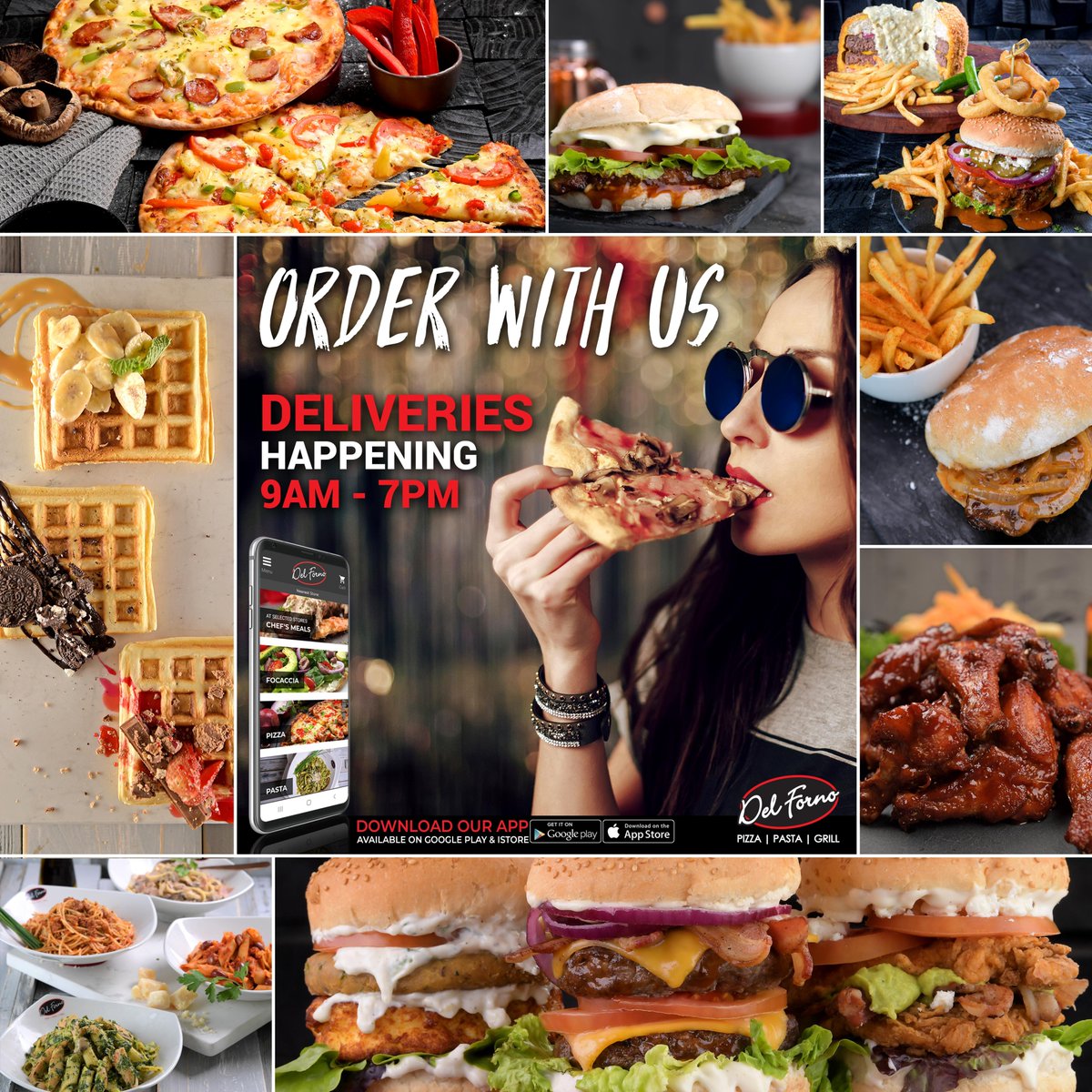 DelForno_SA's tweet photo. WE DELIVER βοΈπ
Call us or order through our app. Deliveries only.
Last orders taken @ 7pm.
T's & C's Apply.
#DelForno #Pizza #Pasta #Grill #Waffles #Burgers #APassionForGoodFood https://t.co/PO8rJZI1SR