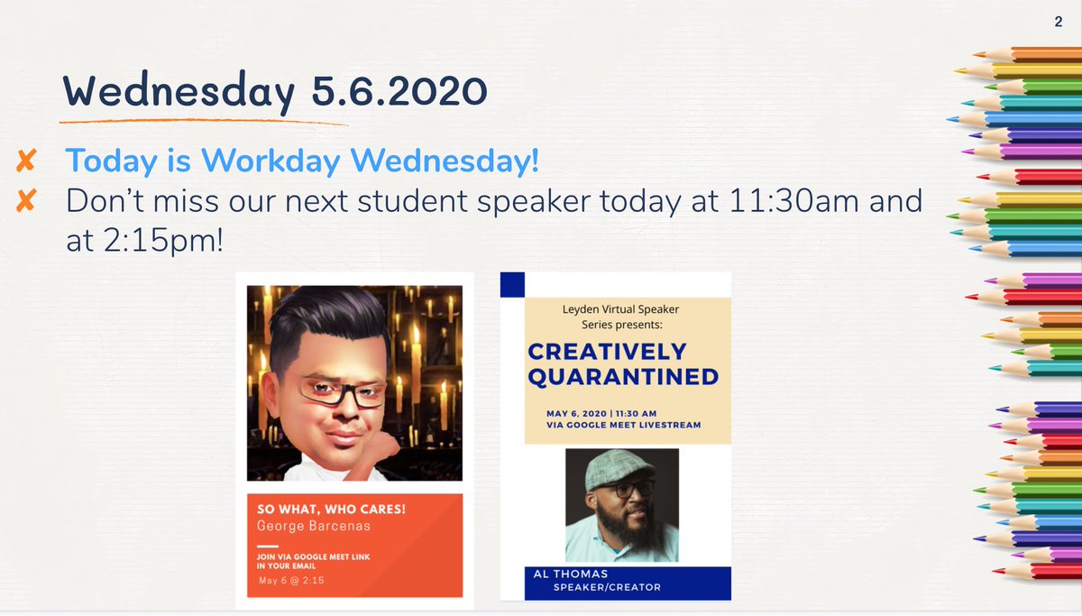 Morning #leydenpride!  Don't miss our two student speakers today at 11:30am and 2:15pm!