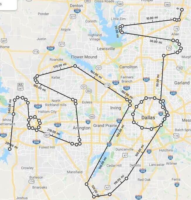 The map for today's  flyover by the Navy's Blue Angels (starting in McKinney at 11am)