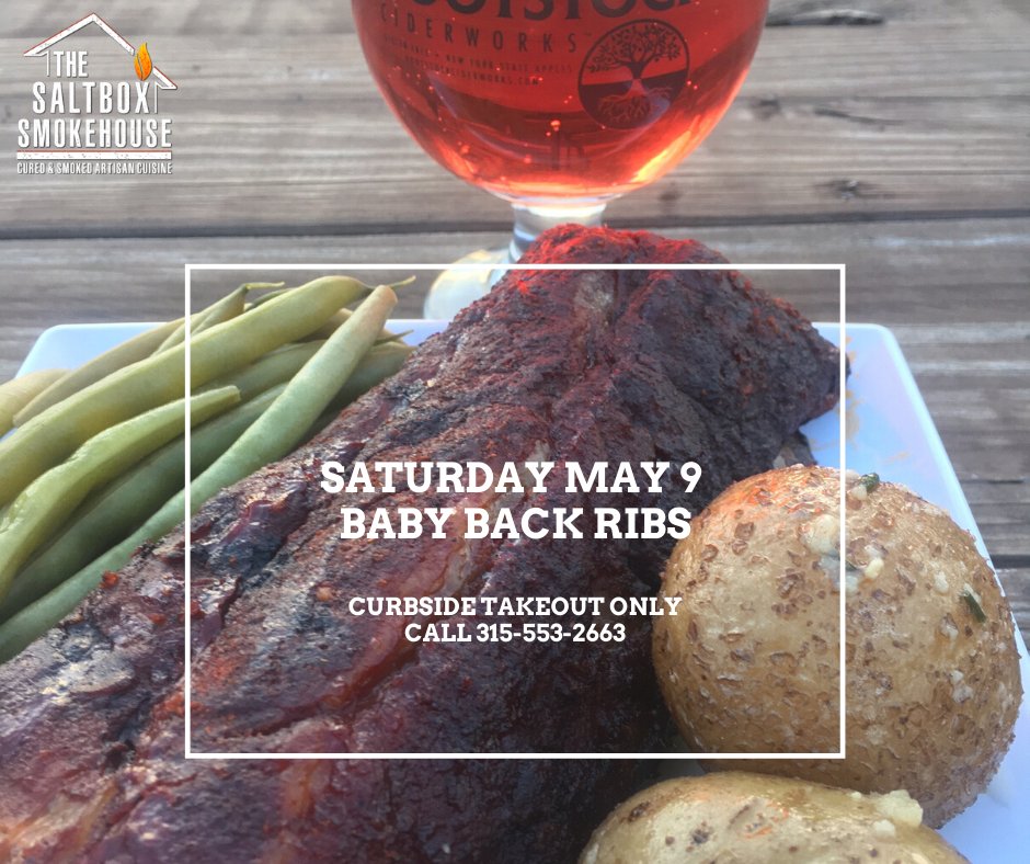 SaltboxS's tweet photo. Saturday, May 9 - Baby Back Ribs (3-8 PM). Ribs are slow smoked, please call at least 1-2 days in advance to ensure we can accommodate you. We continue to "sell out" even when loading our smoker to capacity! 315-553-2663

Curbside Pickup only
6152 Barclay Rd (at Rte. 104), Sodus https://t.co/BRrv1nCE4N