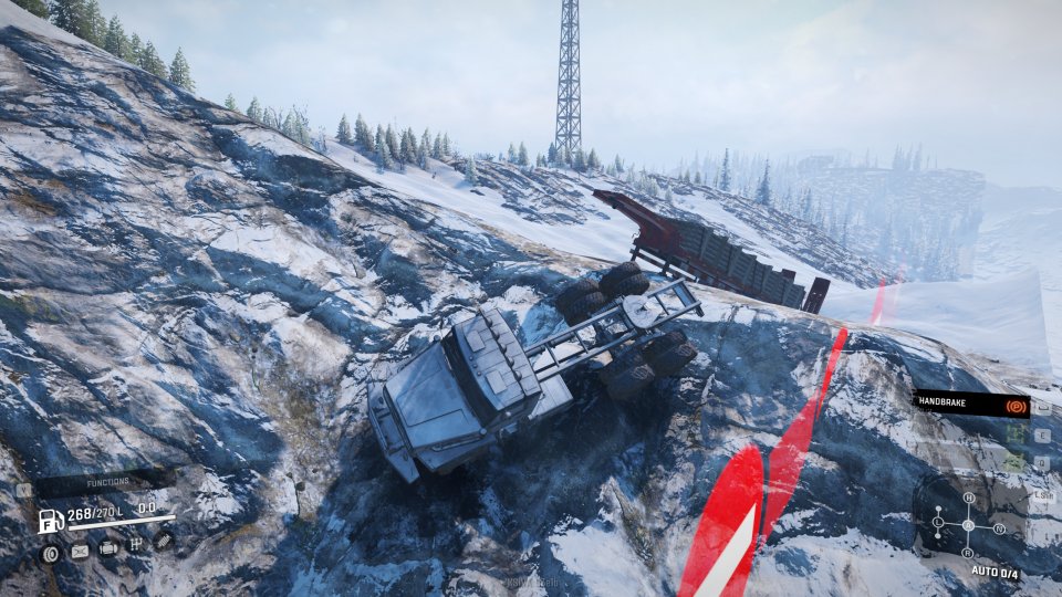 jkg_UK's tweet photo. After a random @PlaySnowRunner crash we have rejoined the world to find the truck and trailer flying through the air only to land on a mountain next to a boundary line 😅RIP trailer https://t.co/xiKg70g23l
