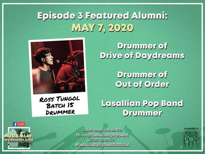 lpb_dlsud's tweet photo. Alumni Check!!

Catch us live tomorrow at 6 PM for the Lasallian Pop Band: Musik-Alay together with our Alumni on our Facebook page 🎶

Animo La Salle, and Godbless!

#LPBMusikAlay
#VIVAPerformingArtsGroup
#OneLasallePH
#HealAsOne https://t.co/dG5Fzhnk37
