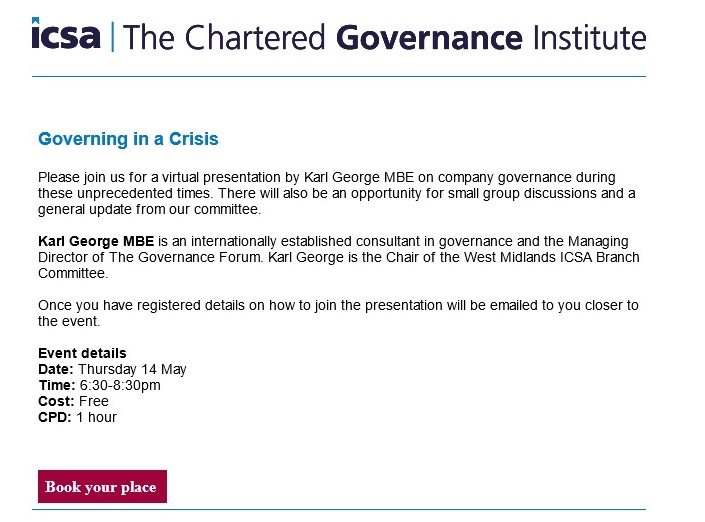 ICSAWestMids's tweet photo. Please join us for our next event on Thursday 14th May - this will be a virtual meeting so we hope to see you there! https://t.co/vRQ0RO8Wdb