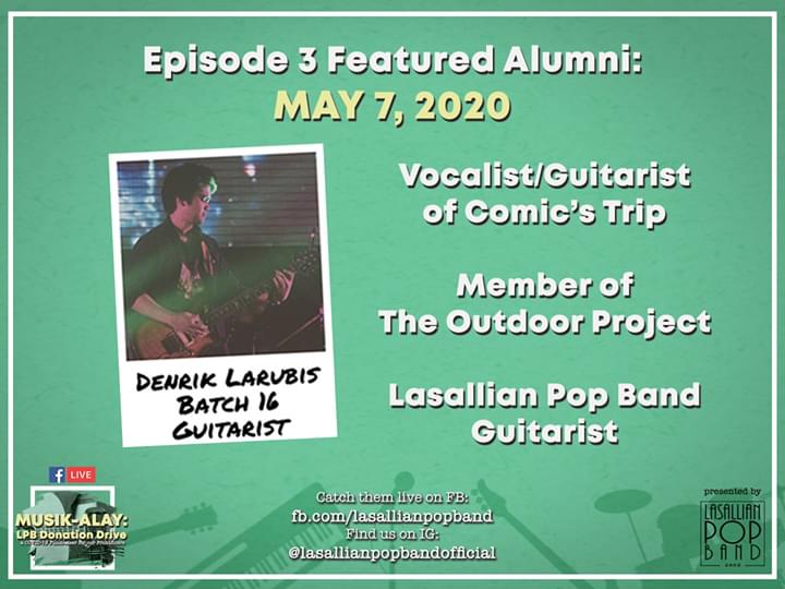 lpb_dlsud's tweet photo. Alumni Check!!

Catch us live tomorrow at 6 PM for the Lasallian Pop Band: Musik-Alay together with our Alumni on our Facebook page 🎶

Animo La Salle, and Godbless!

#LPBMusikAlay
#VIVAPerformingArtsGroup
#OneLasallePH
#HealAsOne https://t.co/dG5Fzhnk37