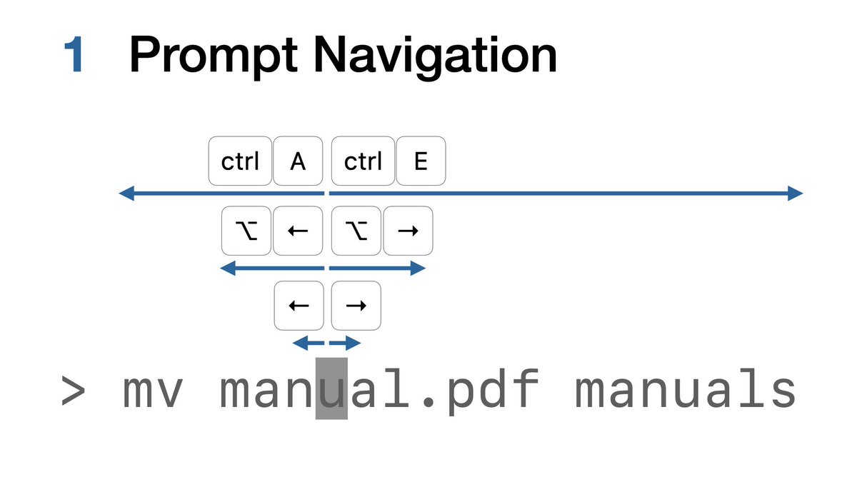 You can use arrow keys to move the cursor in macOS Terminal.Left and right arrow will move left and right by character.Option-left and right arrow will move by word.ctrl-A moves to the beginning of the prompt and ctrl-E moves to the end. 1/20 #macOS  #Terminal  #protip