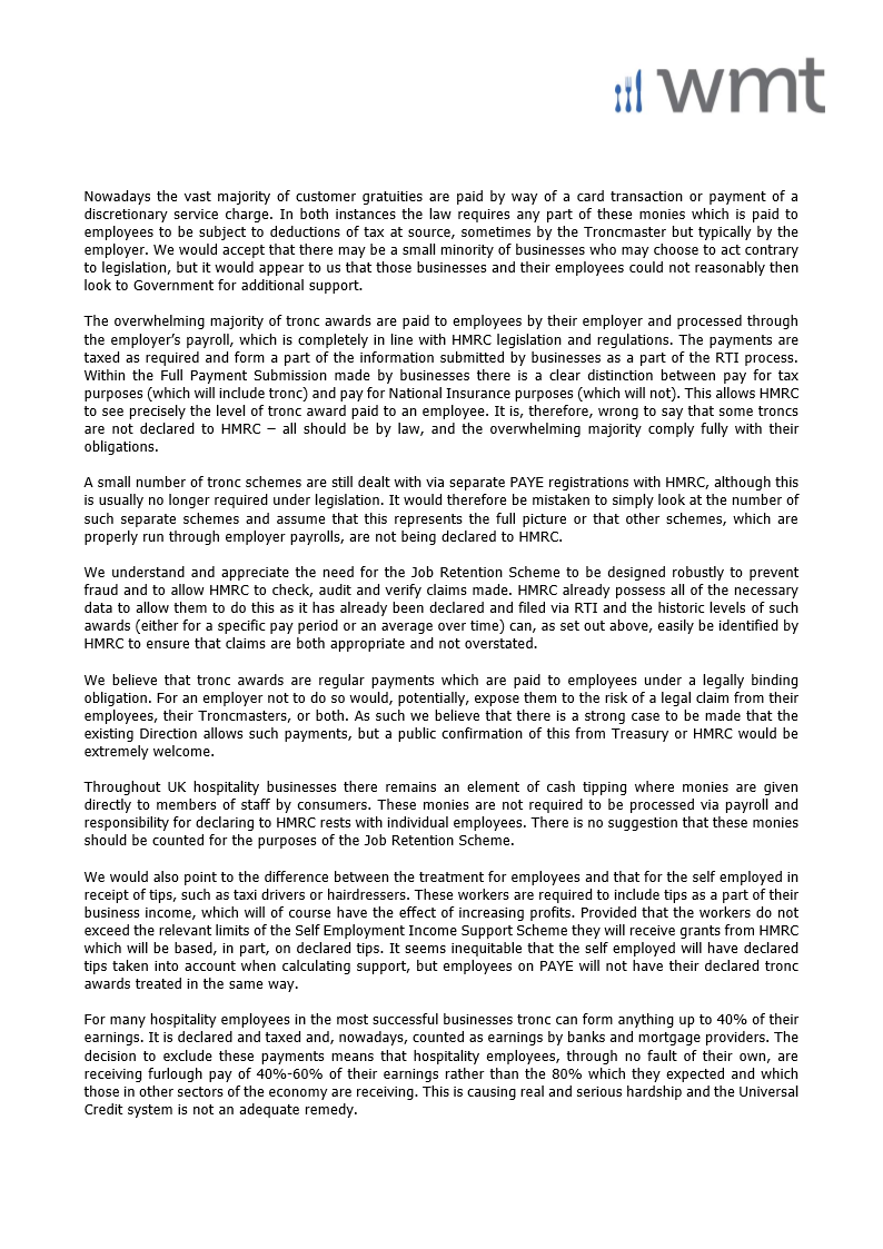 peterdavies4371's tweet photo. Today I, along with over 50 other co-signatories, have written to the Chancellor regarding the apparent decision to exclude tronc from the Job Retention Scheme. This unfair decision is based on a mistaken premise and should be corrected now to avoid financial hardship for many. https://t.co/xIPFbxhIBY