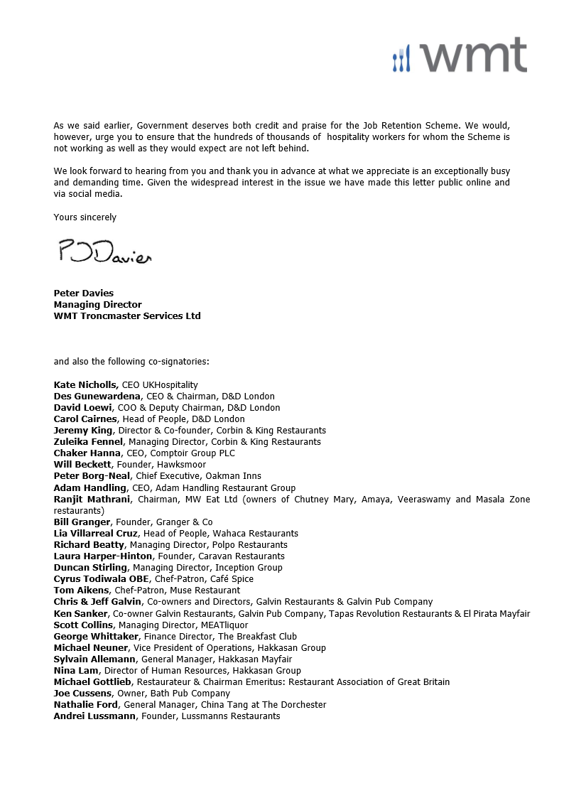 peterdavies4371's tweet photo. Today I, along with over 50 other co-signatories, have written to the Chancellor regarding the apparent decision to exclude tronc from the Job Retention Scheme. This unfair decision is based on a mistaken premise and should be corrected now to avoid financial hardship for many. https://t.co/xIPFbxhIBY