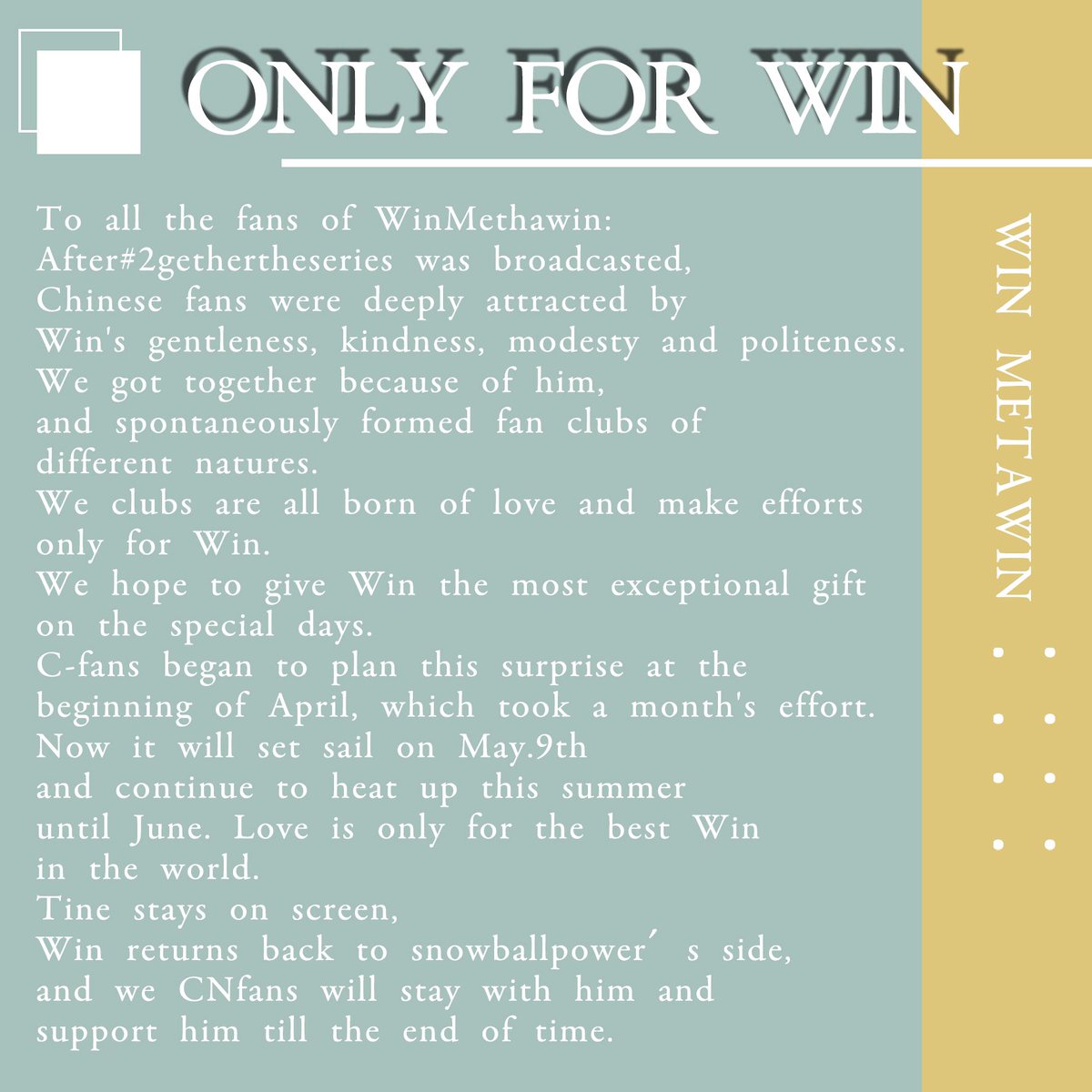 SnowflakesCNFC's tweet photo. We are 10 CN fan clubs for Winmetawin. Everything we want to say is in the pics.
@Aliceclock0221
@CNsistersforwin
@MetawinclubM
@Snowball_ForWin
@snowballCLeague
@twinkling_win
@WinMommyCNFC
@Winmetawin_CNFC
@Winmeta42661582
@winmeta06553417 https://t.co/5z7UgS3xyv