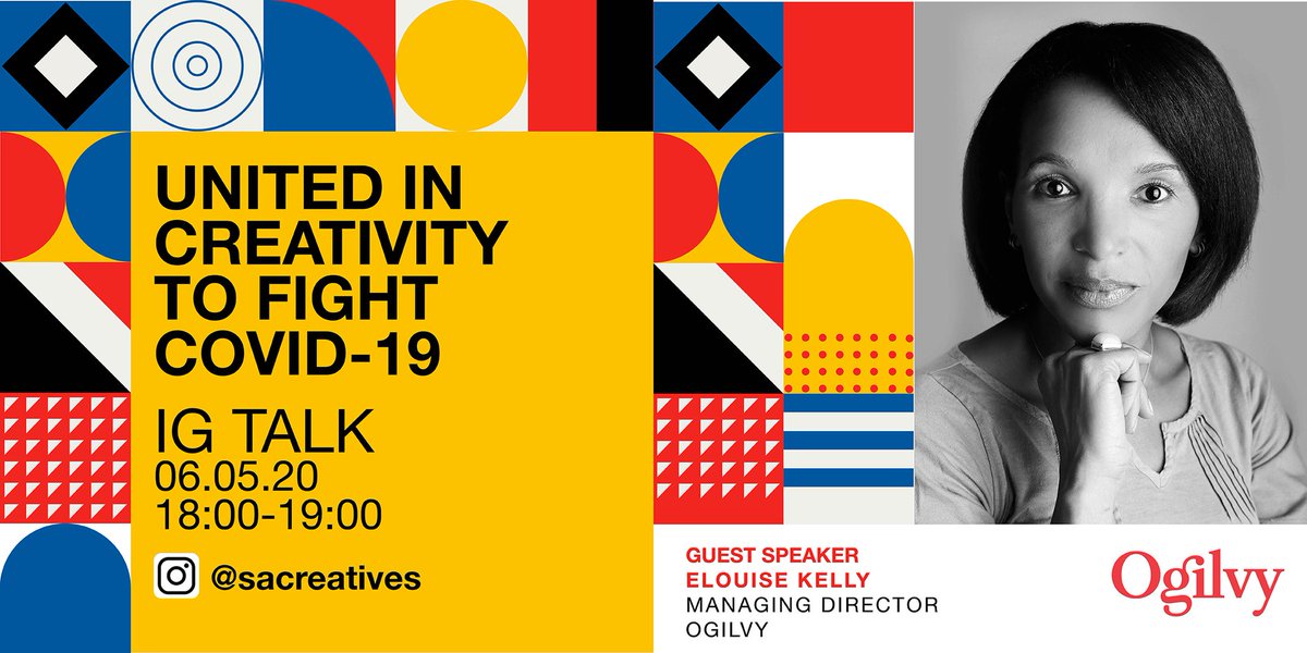 artwelln's tweet photo. Today at 6pm on Instagram we will be talking to Elouise Kelly MD of Ogilvy Joburg , about her journey in the Ad industry, surviving Covid 19 as a business and the new consumer. Don’t miss out #UnitedInCreativity.

Where: Instagram [@SACreatives]
Time 6pm https://t.co/ZyUgtjgbrO