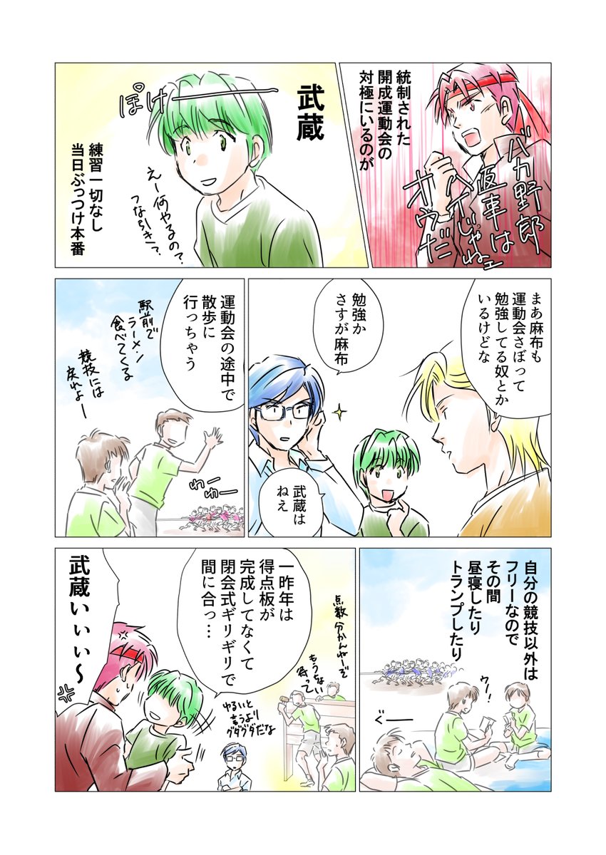 筑駒&男子御三家(開成、麻布、武蔵)の続きを描きました
今回は御三家で忘れられがちな武蔵くん多めです

 #THE名門校  #武蔵 