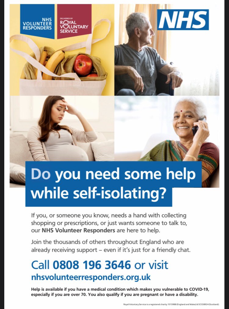 The <a href="/NHSVolResponder/">NHSVR</a> are here to help! 👋

Let’s continue to spread the word and if you can, please join this incredible cause in helping those most in need in your community.

#NHSVolunteerResponders 

<a href="/NHSEngland/">NHS England</a> <a href="/RoyalVolService/">Royal Voluntary Service</a>