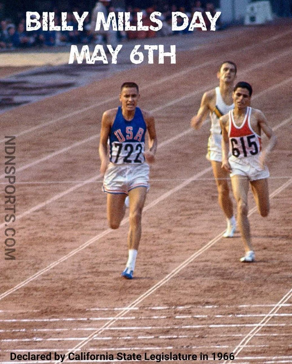 On this day In 1966, May 6th was declared "Billy Mills Day" by the California state legislature. Mills had won the Gold medal in the 10,000 meter race at the 1964 Olympics in Tokyo.
#NativeAthlete  #Oglala #Lakota #Olympian #10K #BillyMillsDay 🏅