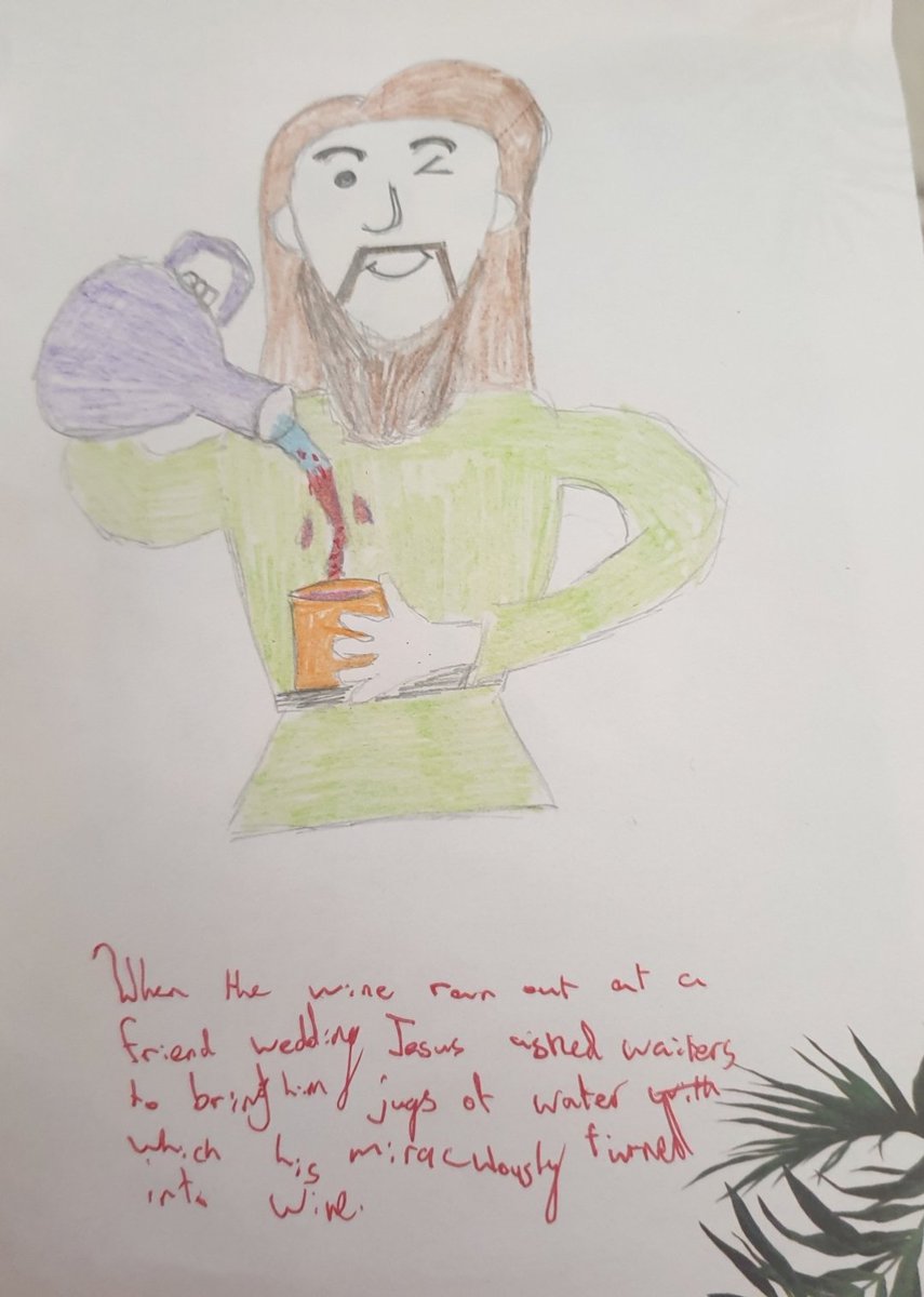 rs_harper's tweet photo. Josh McDougall (Yr 7) has drawn Jesus' first miracle.. turning water into water for this weeks RE home learning. Excellent effort.. @HarperGreen https://t.co/hKpocUUjKH