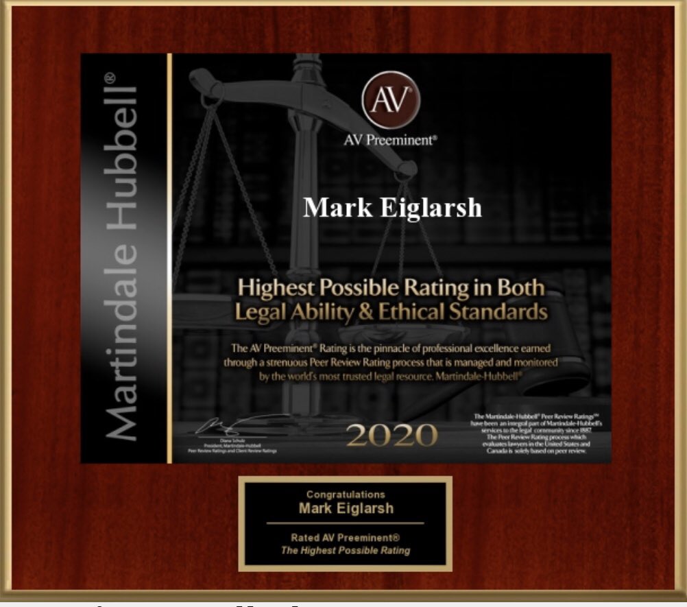 So grateful every year to receive an “AV rating” from Martindale-Hubbell, the highest rating obtainable for lawyers. I’d love to assist you with your legal needs. Go to: SpeakToMark.com