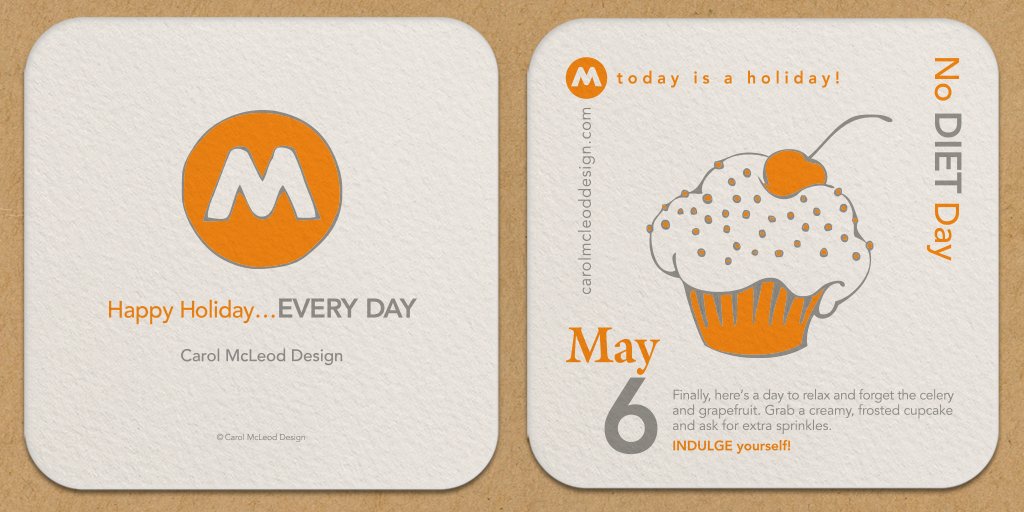 orangemdotcom's tweet photo. TODAY IS A HOLIDAY! May 6 is "No Diet Day"
Finally, here’s a day to relax and forget the celery and grapefruit. Grab a creamy, frosted cupcake and ask for extra sprinkles. INDULGE yourself!
View the Coasters at: https://t.co/uxO1Jgfdcp
#todayisaholiday #nodietday https://t.co/s1j6CsWFfF