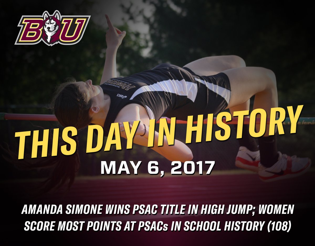GoBUHuskies's tweet photo. Three years ago today ... Amanda Simone won her first PSAC title in high jump (1.67 meters). She helped the women to a third-place finish with a school-record 108 points at the conference championships.

#Unleashed #HuskyHistory @BUXCTF https://t.co/dNkTndzYQU