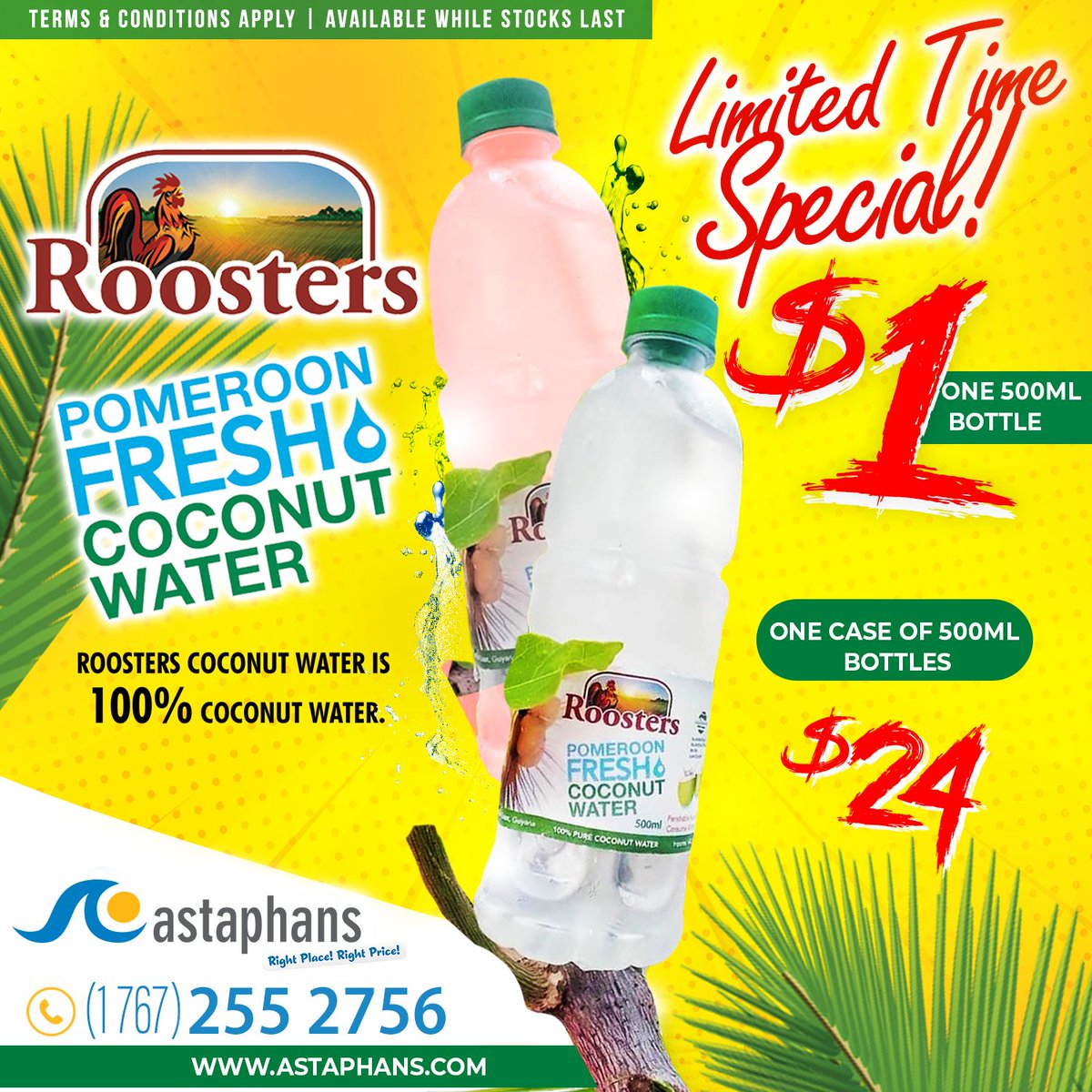 AstaphansJ's tweet photo. Thirsty?🥛🥛 Quench your thirst with Rooster Coconut Water now on Special for only $1. Beat the heat and the thirst and grab a bottle today while supplies last🥥🥥🥥
#rightplacerightprice
#roostercoconutwater https://t.co/erhLmv6NEO
