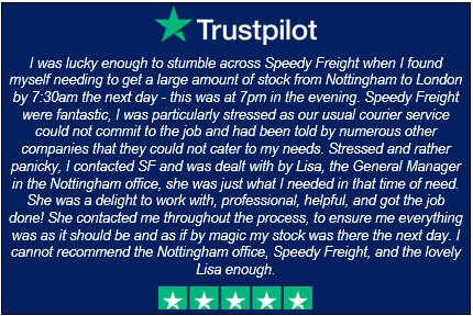 SpeedyFreight's tweet image. Well done team Nottingham! We love feedback. Thanks Bronia! #Feedback #Solutions #Logostics hubs.ly/H0qbLGw0