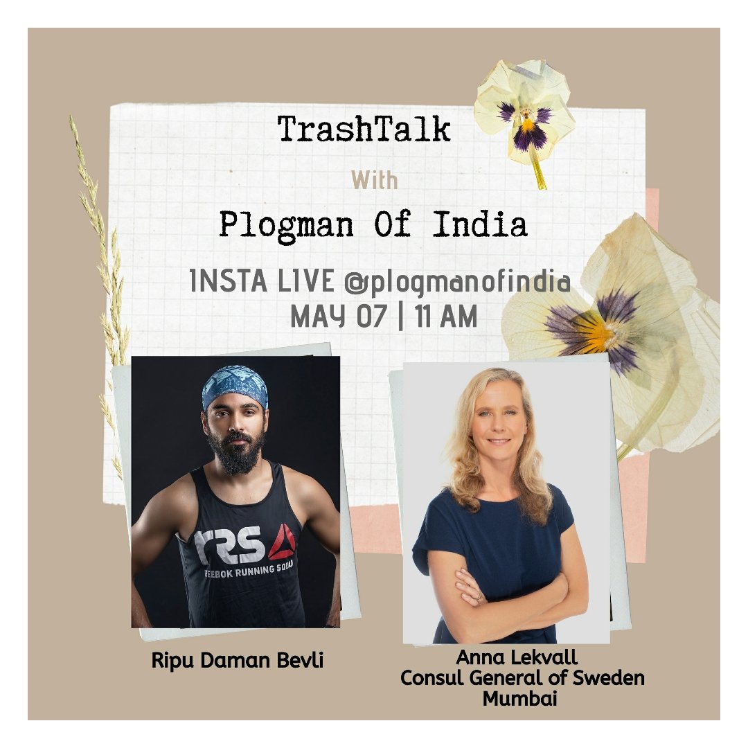 Instagram live @plogmanofindia at 11 AM 7th May with @annalekvall 
Consul General Sweden in Mumbai. 
instagram.com/plogmanofindia/
@SwedeninMumbai @SwedeninIndia @IndiainSweden @FitIndiaOff @swachhbharat @PMOIndia @RijijuOffice @UNEP @moefcc @AUThackeray @vishalgondal @deespeak