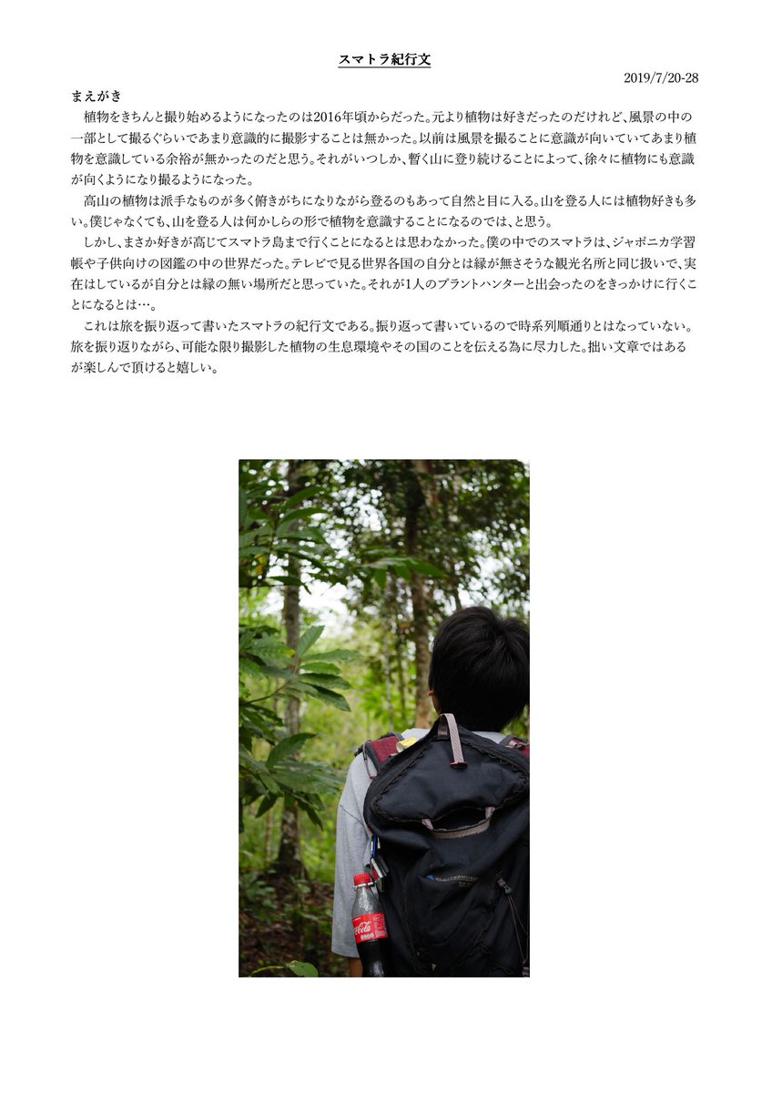 foxandserow's tweet photo. スマトラ紀行文完成しました！
2019年の7月に植物探検家の長谷さん（@LA_souya）と一緒にスマトラへ行った時の内容をまとめました。
写真を中心に環境音も埋め込んで現地の雰囲気が分かる様に作ってみましたので是非読んでみて下さい！
https://t.co/Arm166aEFe
お試し版のリンクもあります（続く） https://t.co/syfGWV0ATZ