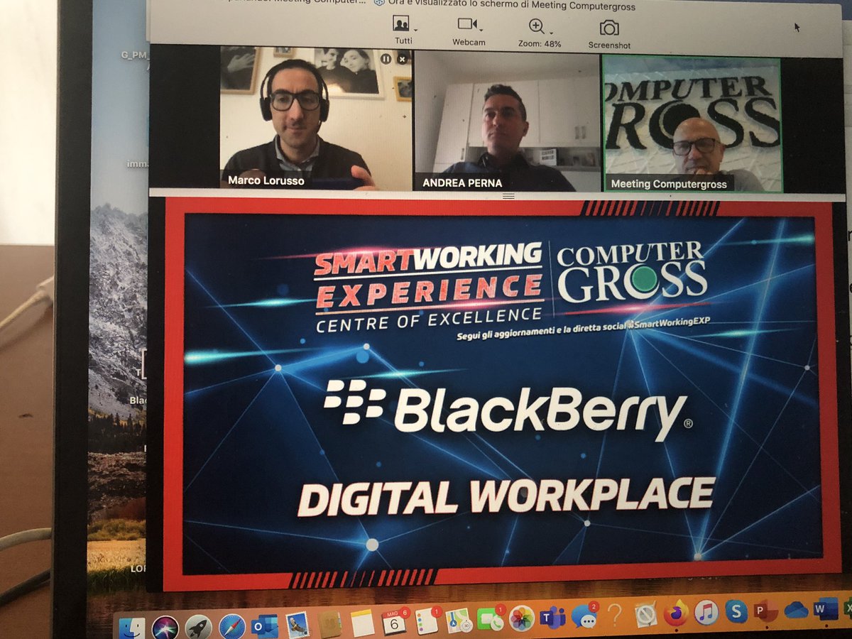 MarcoLorux's tweet photo. Un #AndreaPerna in grande forma per il super #streaming #smartworkingexp dedicato al #digitalworkplace sicuro e a prova di ripartenza con @BlackBerry @CleverMobileIT @Green1059 
#avantitutta https://t.co/LPNcbXy6C7