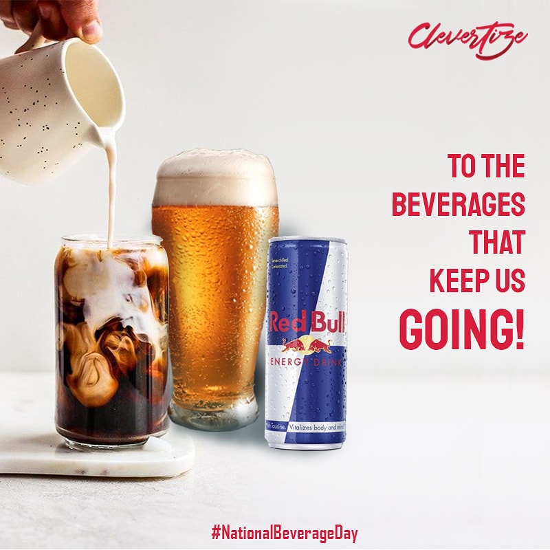 clevertize's tweet photo. What would we do without these beverages? Maybe lose our minds. 
Thank you coffee, @redbull and beer for never failing us. Love you always! 

Comment below the beverages that keep you going.
#NationalBeverageDay #BeverageDay #Beverage #Coffee #RedBull #Beer #ThankYou https://t.co/MQpTMEPpth
