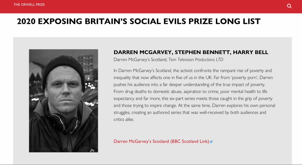 So utterly chuffed that our #DarrenMcGarveysScotland has been nominated for 2 awards: <a href="/RTSScotland/">RTS Scotland</a> Best Documentary &amp; Spec Fact. And <a href="/TheOrwellPrize/">The Orwell Prize</a> for Exposing Britain's Evils. What an honour &amp; testament to the importance of people @lokiscottishrap <a href="/BBCScotland/">BBC Scotland</a> <a href="/TernTelevision/">TernTV</a>