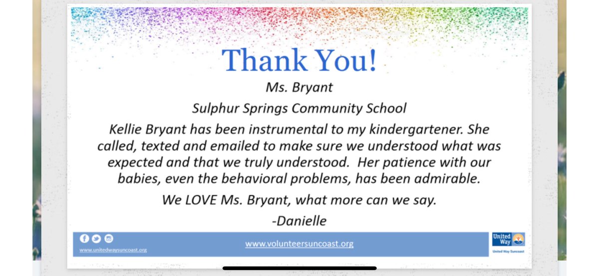 SSK8Tampa's tweet photo. A sweet message from one of our parents recognizing Kelly Bryant on the Superintendent’s Teacher Appreciation Newsletter. Thanks for all you do for our students and our school Ms. Bryant! #SSK8 #keystosuccess #teacherappreciation @hillsboroughSch https://t.co/4fPrpH7kTb