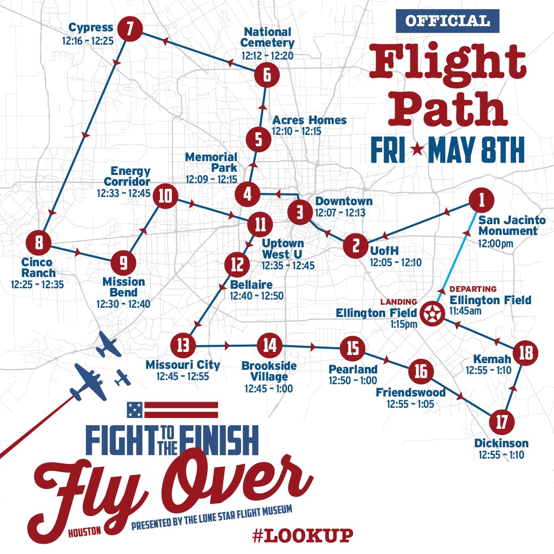 This Friday, about 30 vintage aircraft will be flying over Houston to commemorate the 75th anniversary of Veteran's Day.  See the map below and keep an eye out Shadow Oaks! Be sure to practice social distancing! <a href="/ShadowOaksOwls/">ShadowOaksOwls</a> <a href="/SBISDLib/">Archive of old SBISDLib tweets</a>