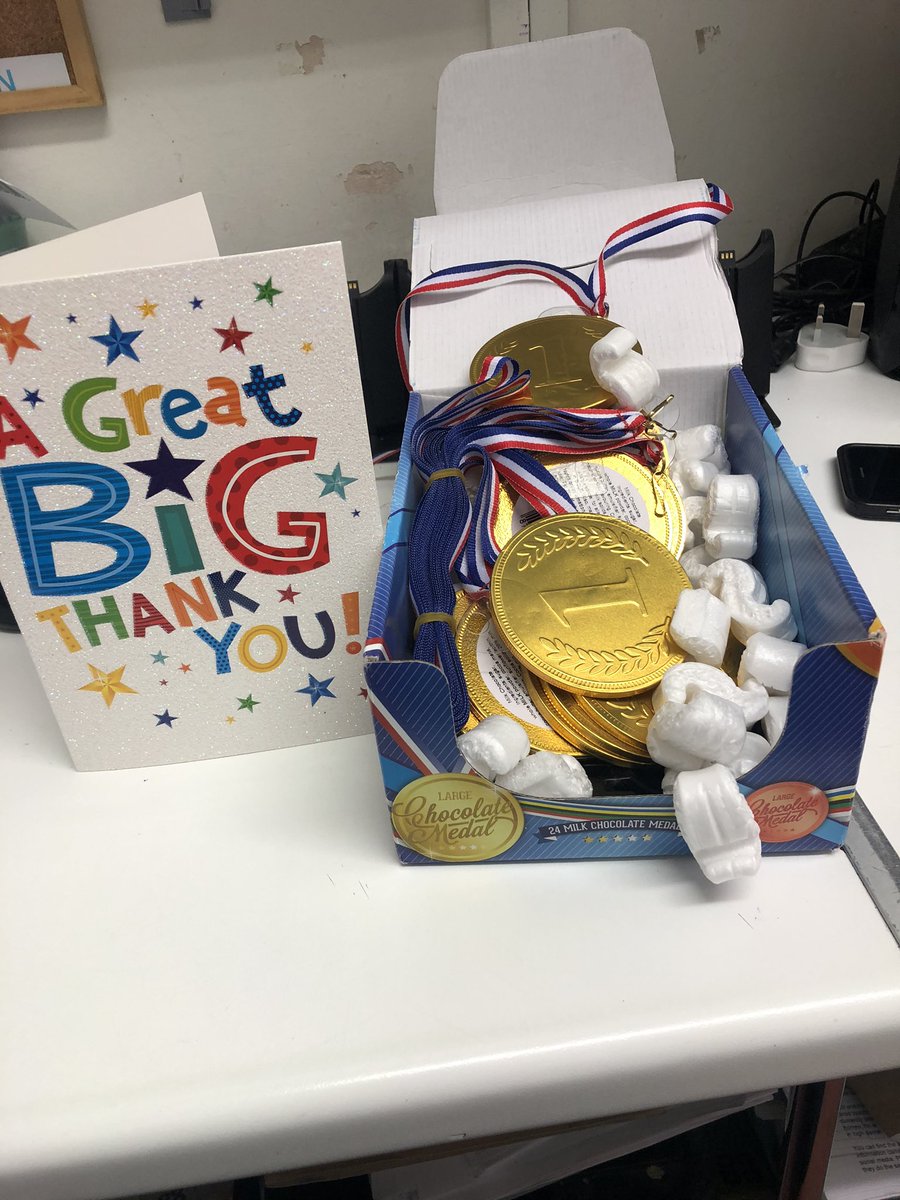 LouisaShone's tweet photo. Lovely to feel appreciated at team pcr by a generous customer who feels we all deserve a medal !  all the better when their chocolate 🍫 💙💙@CatAnnJones @P_Chudders https://t.co/DGWgQMZbNu