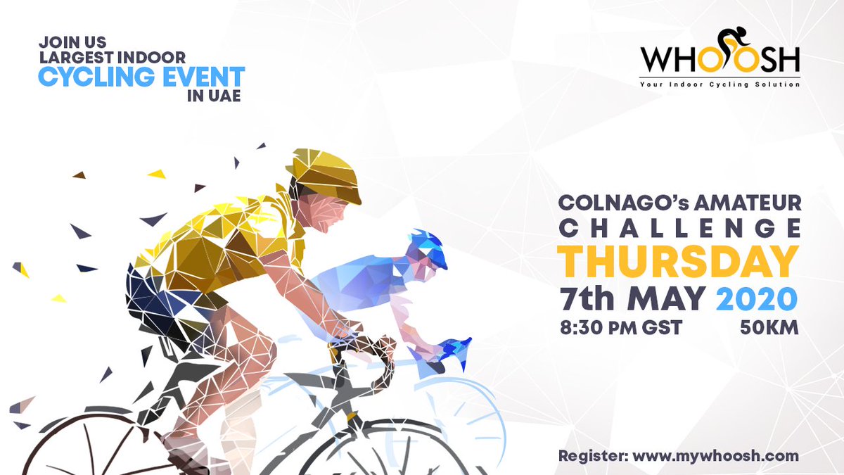 Go racing virtually on Whoosh!
Whoosh announces 50-kilometer race for the amateur cyclists on Thursday, 7th May 2020 at 8:30 PM
Tour of Whoosh can’t wait to see you struggle through the quick-changing sights to keep you at the track till you hit the finish line.